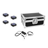 EUROLITE Set 4x AKKU Flat Light 3 bk + Charger + Case