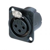 Neutrik XLR 3p. Chassis Female Silver contacts, Black metal housing
