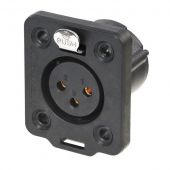 XLR 3p. Chassis Female TOP Gold contacts, Black Housing