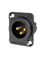 Seetronic XLR 3P Chassis, male Vergulde contacten - zwarte behuizing