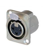 Neutrik XLR 3p. Chassis Female Zilveren contactpunten, nikkelen behuizing