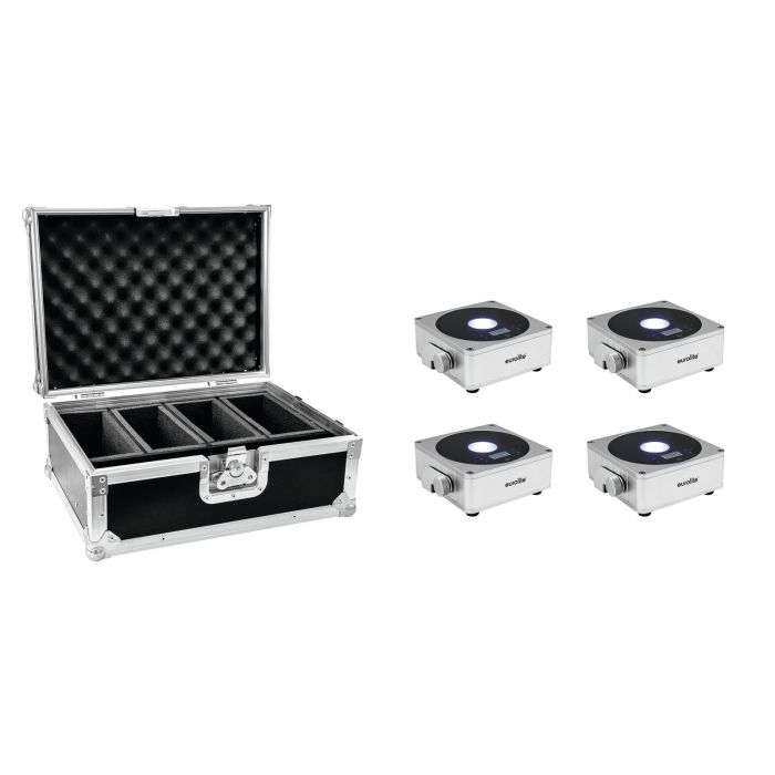 EUROLITE Set 4x AKKU Flat Light 1 silber + Case