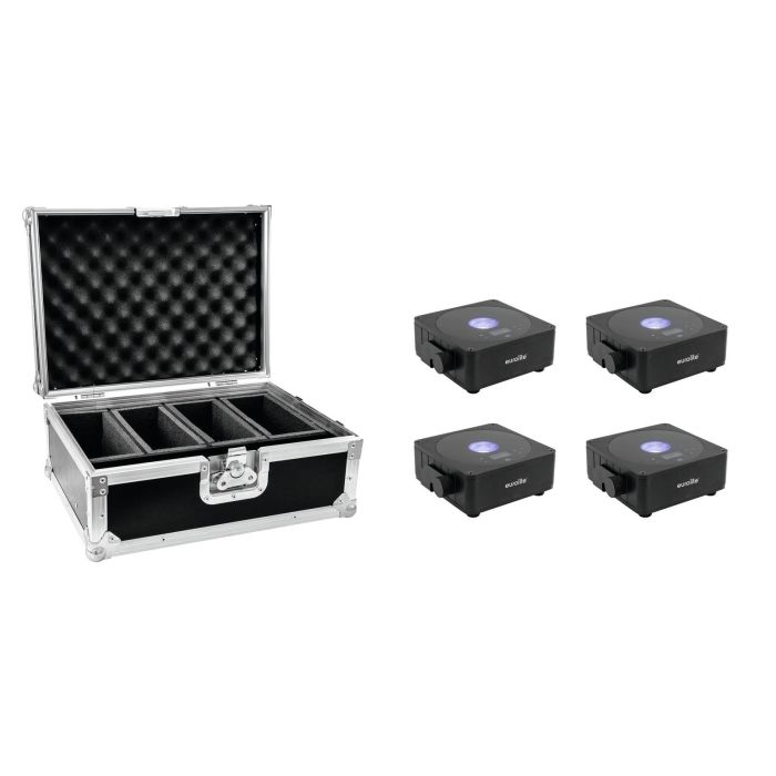 EUROLITE Set 4x AKKU Flat Light 1 black + Case