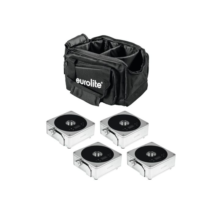 EUROLITE Set 4x AKKU IP Flat Light 1 chrome + Soft-Bag
