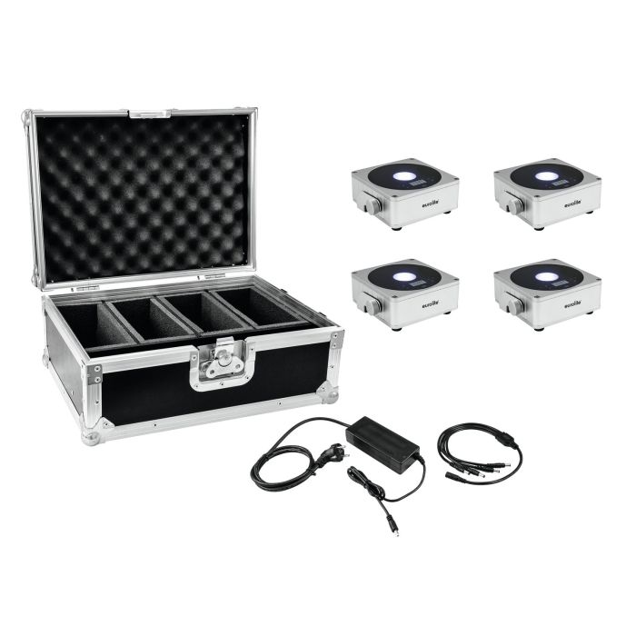 EUROLITE Set 4x AKKU Flat Light 1 silver + Case + Charger