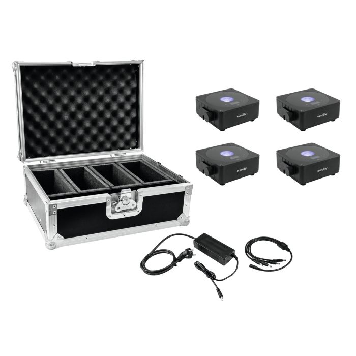 EUROLITE Set 4x AKKU Flat Light 1 black + Case + Charger