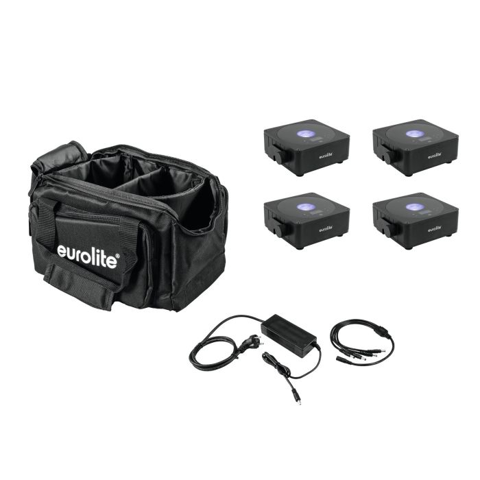 EUROLITE Set 4x AKKU Flat Light 1 black + Soft-Bag + Charger