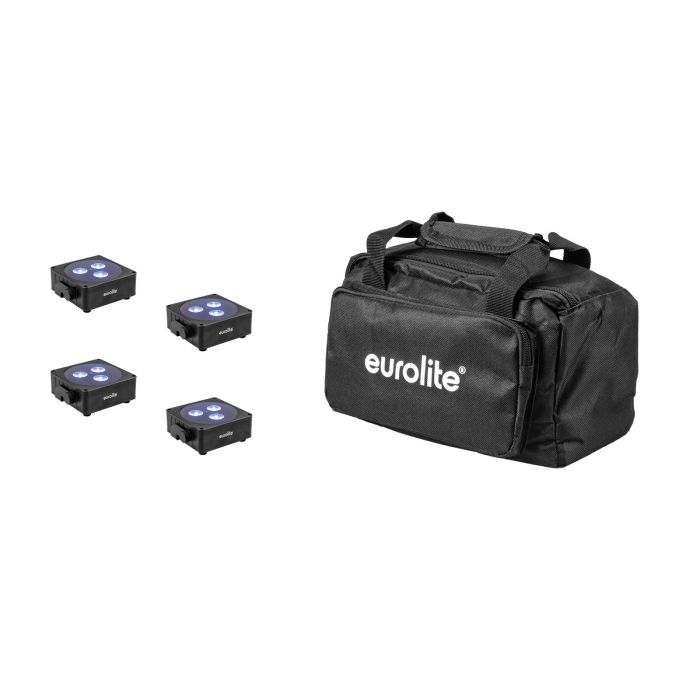 EUROLITE Set 4x AKKU Flat Light 3 bk + Soft-Bag