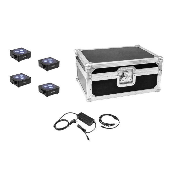 EUROLITE Set 4x AKKU Flat Light 3 bk + Charger + Case