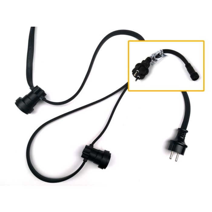 Prikkabel  zwarte flatcable met stekker, 25mtr met 25 fittingen ip65