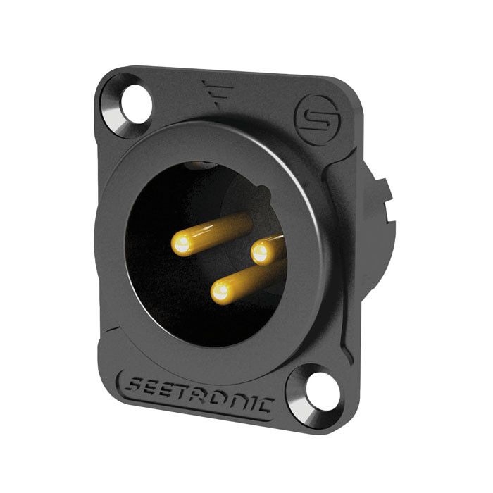 Seetronic XLR 3P Chassis, male Vergulde contacten - zwarte behuizing