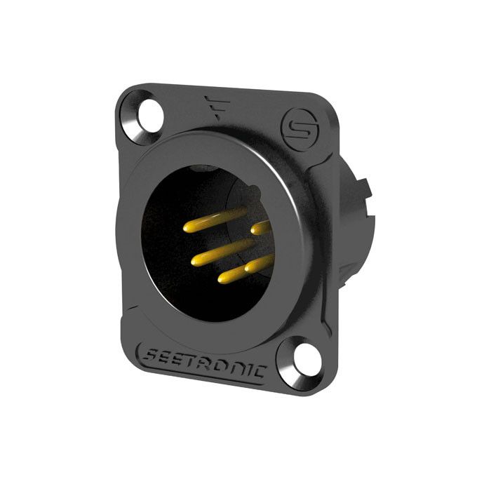 Seetronic XLR 5P Chassis, male Vergulde contacten - zwarte behuizing