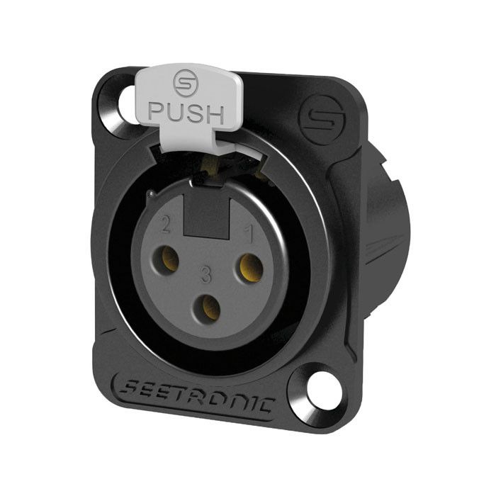 Seetronic XLR 3P Chassis, female Vergulde contacten - zwarte behuizing