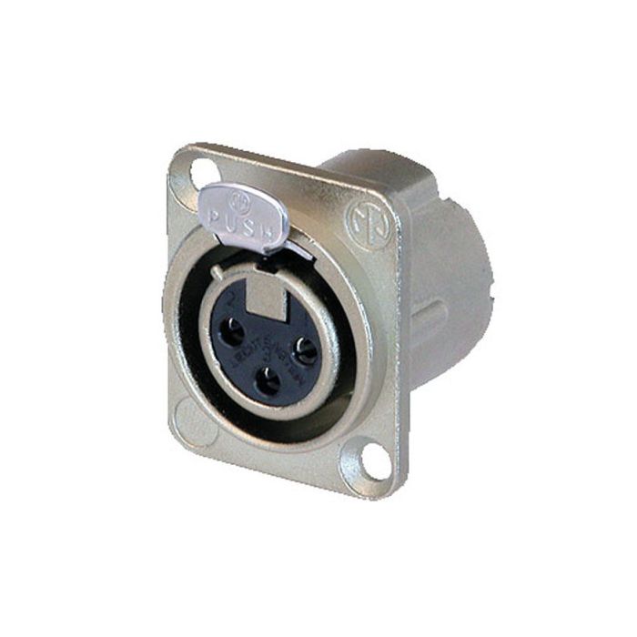 Neutrik XLR 3p. Chassis Female Zilveren contactpunten, nikkelen behuizing