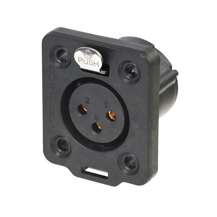 XLR 3p. Chassis Female TOP Gold contacts, Black Housing