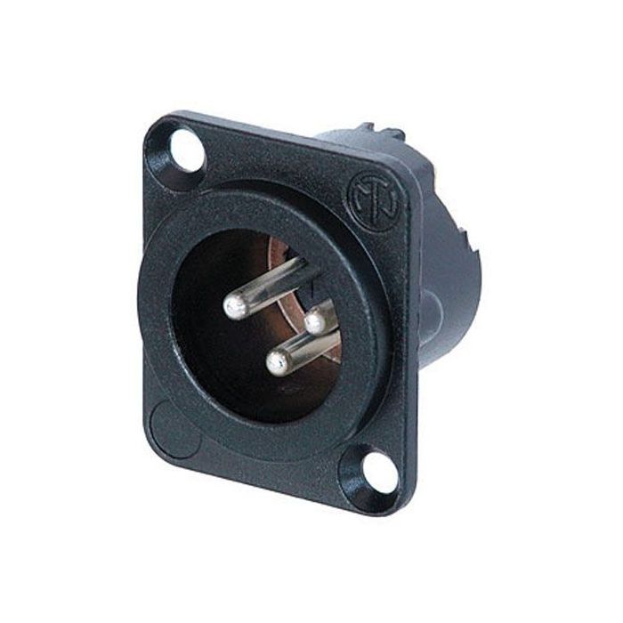 XLR 3p. Chassis Male Silver contacts, Black metal housing