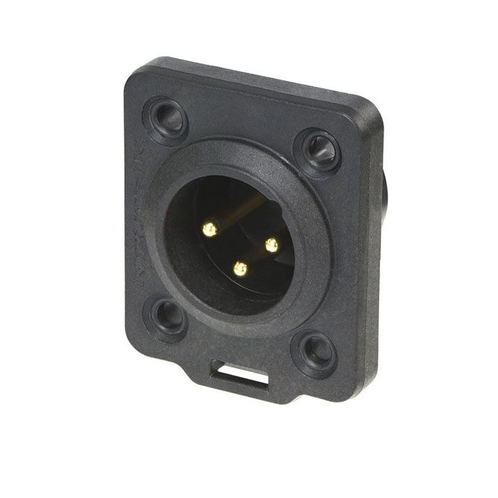 XLR 3p. Chassis Male TOP Gold contacts, Black Housing